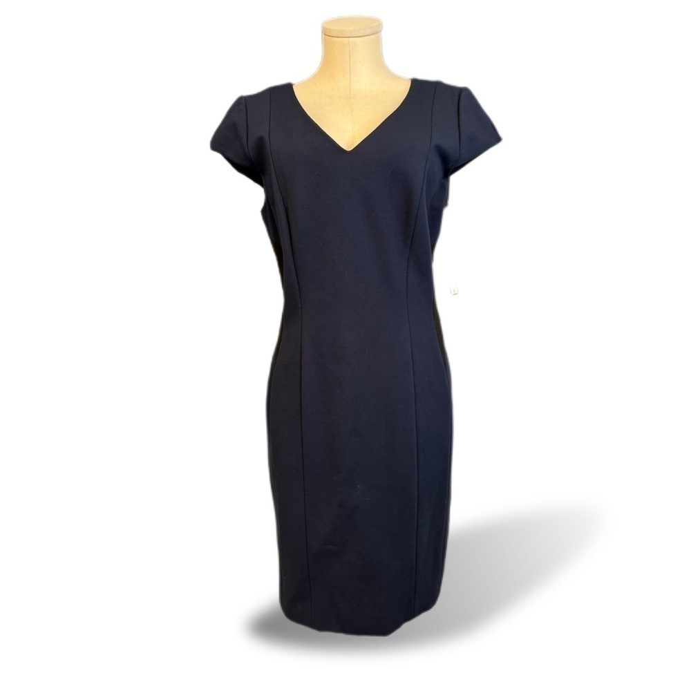 ANTONIO MELANI women’s size 12 navy fitted midi cup sleeve dress